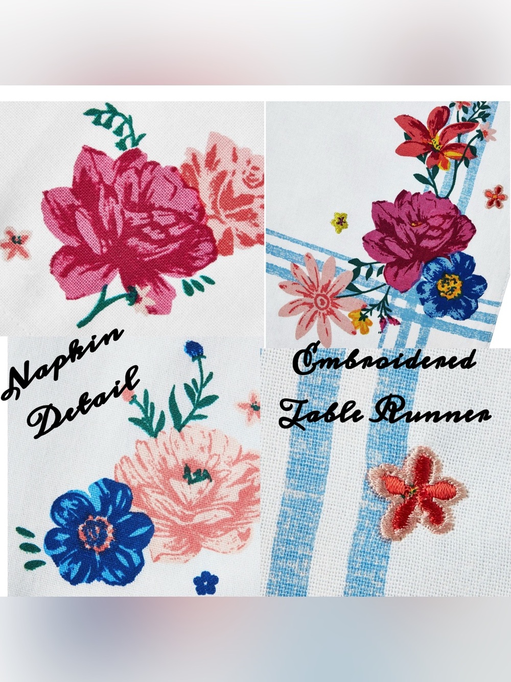 Pioneer Woman Set of 5 Flowering Frontier Linens Embroidered 90" Runner Napkins - Picture 2 of 9